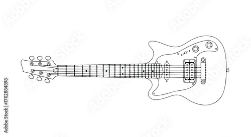 Detailed Guitar Diagram in Linear Style Showcasing Intricate Design and Construction Methodology for Musicians or Enthusiasts