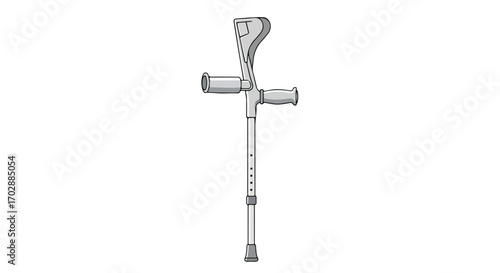 Illustration showcasing an elbow crutch used for support and mobility after an injury or surgery isolated on a white background for medical or