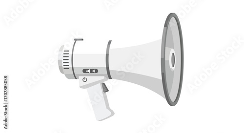 Monochromatic megaphone illustration depicting communication, alerts, and announcements in vector format for promotion and attention grabbing