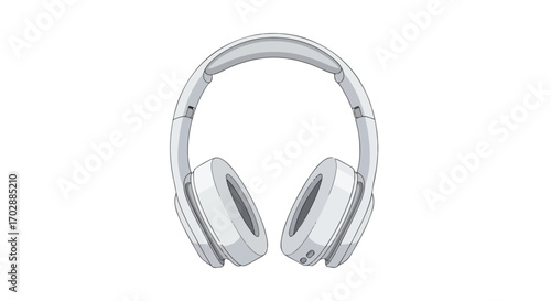 White headphone illustration for audio technology showcasing modern design and sound experience for music lovers and podcast enthusiasts in a clean