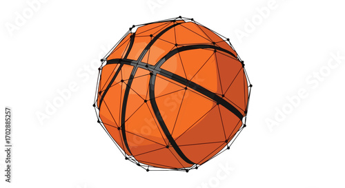 Geometric Representation of a Basketball with Striking Orange Hue on a Clean White Backdrop