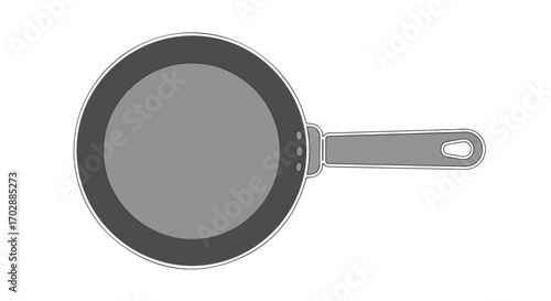 Isolated minimalistic vector illustration of a gray frying pan for kitchen use with a handle isolated on a white backdrop