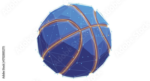 Abstract digital illustration of a basketball constructed from interconnected polygons, isolated on a clean white background ready for action