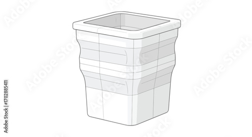 Abstract geometric vector illustration of a white cubic flowerpot with a horizontal design, isolated on white, simple and contemporary design