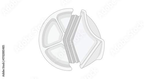 Minimalist vector representation of a divided plate holding neatly stacked folded paper napkins, isolated on a plain white background with subtle