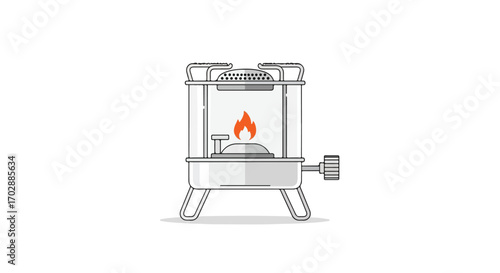 Portable Paraffin Stove Illustration, Emitting Heat for Warmth and Cooking Purposes, Fuel Burning Equipment Isolated on White Background