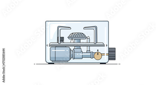 A minimalist vector illustration of a portable camping stove featuring internal components isolated on a white background showcases outdoor cooking