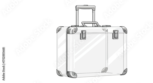 Stylized Illustration of a Silver Framed Rolling Suitcase Against a White Background Drawing 60s