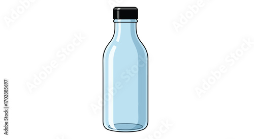 Illustration of a reusable glass bottle with a black cap emphasizing sustainable practices and clean liquid packaging option