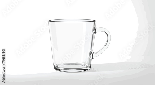 Minimalist illustration of an empty clear glass mug with handle for beverage presentation and product visualization on a clean white background
