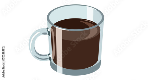 Savor the Simplicity: A Minimalist Illustration of Rich, Dark Coffee in a Transparent Glass Cup  Enjoy the aroma and richness of this beverage