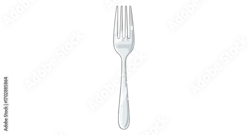 Illustrative silverware dining fork utensil rendering isolated on seamless background, representing culinary arts and dining culture with a focus on