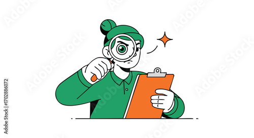 Focused professional meticulously examining documents with a magnifying glass for detailed analysis