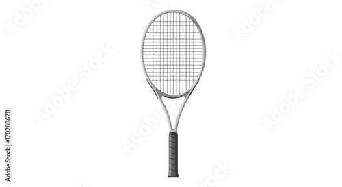 Sleek tennis racket isolated against clean background enhances the focus on the sports equipment minimal modern athletic design visual appeal
