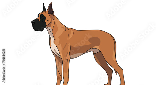 Elegant depiction of a brown Great Dane standing gracefully on a white background with smooth color shading and distinct outlines