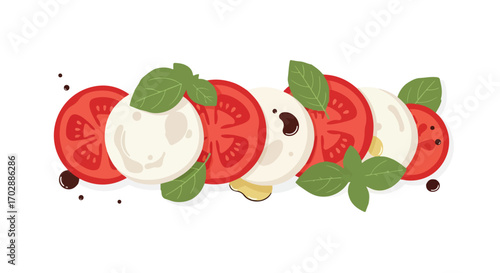 Delightful Caprese Salad Illustration with Mozzarella, Tomatoes, and Basil on a White Background