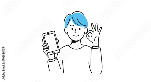 Man holding smartphone and giving OK sign, perfect for tech or communication concepts