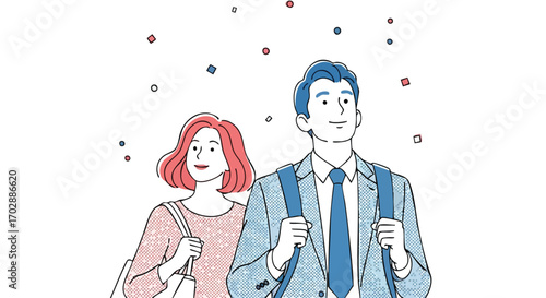 Confident colleagues with backpacks embarking on exciting new business ventures together