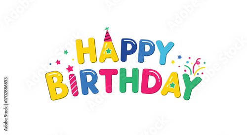 Festive Happy Birthday Celebration with Vibrant Typography and Playful Confetti Graphics