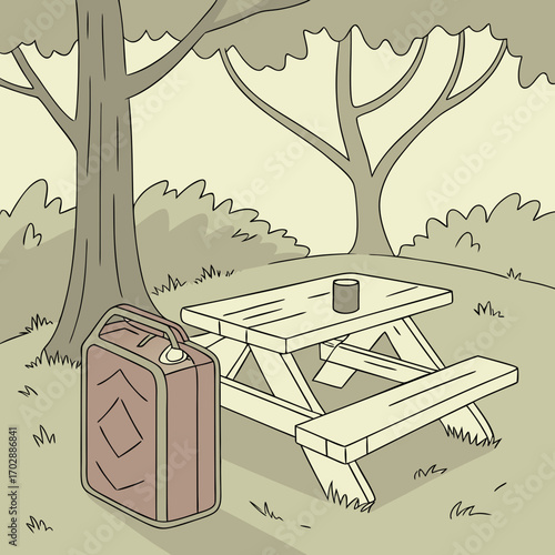 Picnic Table in a Tranquil Wooded Area