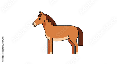 Cartoon illustration of a cute brown horse isolated on white offering a playful and simplified design suitable for various creative projects