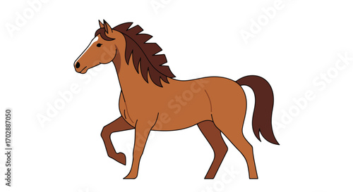 Cartoon-styled horse trotting gracefully against a stark white backdrop presenting a charming and innocent animation for various creative projects
