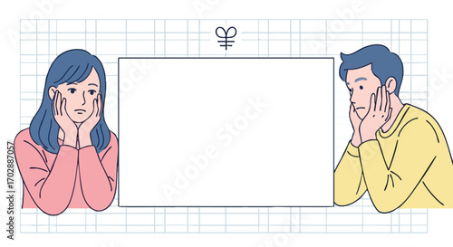 Concerned couple contemplating options beside blank space, perfect for business strategy or concept