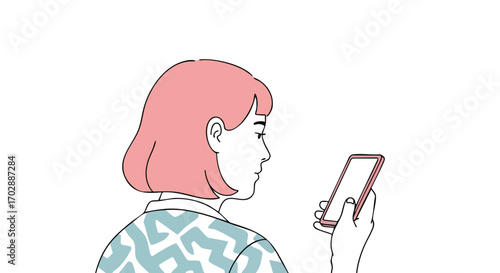 Stylish woman checks her phone for social media updates and connects with friends online now