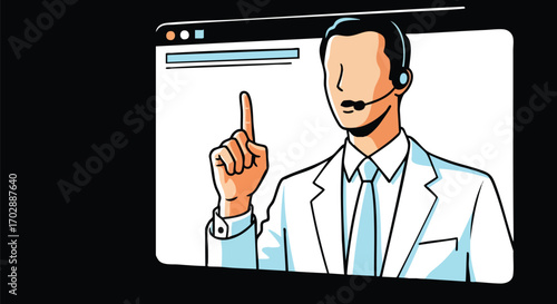 Expert business coaching available now during online meeting with a professional speaker wearing headset