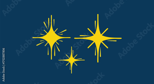 Vibrant yellow starbursts burst forth on a deep blue background, creating a dynamic, celebratory effect.
