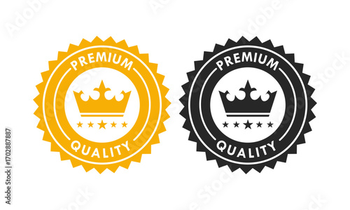Premium Quality vintage badge collection. Vector logo seal with a royal crown and stars, symbolizing luxury and excellence