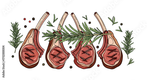 Elegant Lamb Chops with Rosemary and Pepper: A Culinary Art Illustration for Gourmet Cuisine Ideas