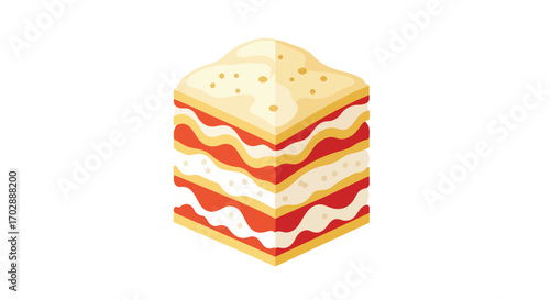 Detailed isometric illustration showcasing the layers of lasagna and culinary design perfectly representing a delicious and enticing slice