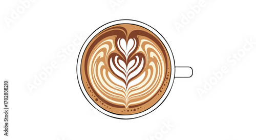 Intricate latte art design showcasing layers of heart and leaf patterns in a coffee cup aesthetic and appealing presentation