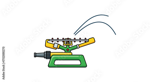Automated lawn watering with a rotary sprinkler spraying water jets, illustrating garden irrigation for healthy plant growth with water conservation