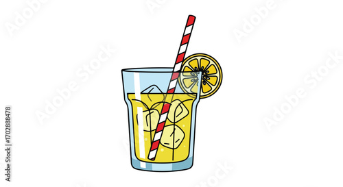 Refreshing cartoon lemonade illustration with straw and lemon slice perfect for summer time and hot days refreshment