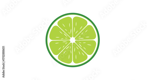 Vibrant lime slice illustration with crisp white background, radiating freshness and citrusy zest, suitable for various creative and culinary themes