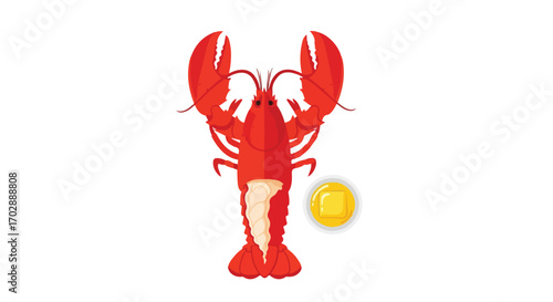 Stylized Red Lobster Illustration with Melting Butter on a Clean White Backdrop Offering Culinary Symbolism for Seafood Recipes
