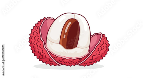 Exotic lychee fruit illustration displaying vibrant colors and a distinctive spiky rind, ideal for designs focused on healthy eating and tropical