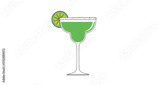 Stylized margarita illustration with lime garnish for beverage design, vector drink for bar menus and summer cocktail promotions isolated on white