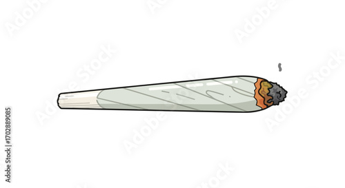 Cartoon illustration of a lit cannabis joint, depicted with smoke rising against a clean white background creating a simple yet evocative composition
