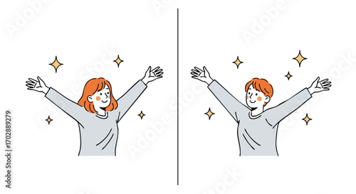 Joyful diverse individuals celebrating success with open arms, radiating positivity and achievement