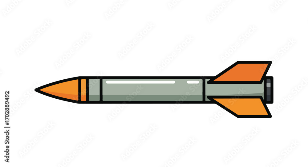 Obraz premium Stylized depiction of an orange and grey missile isolated against a white background indicating a concept of weaponized technology