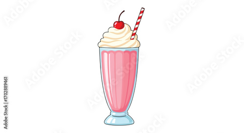 Charming milkshake illustration featuring a creamy swirl, a delightful cherry, and a retro-style straw delivering a touch of classic sweetness