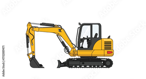 Illustration of a vibrant yellow excavator, conveying strength and precision in heavy equipment construction work