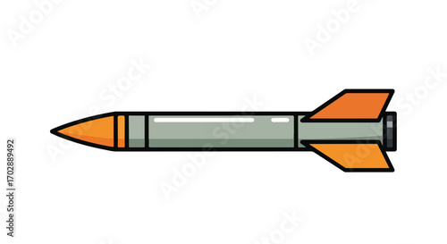Stylized depiction of an orange and grey missile isolated against a white background indicating a concept of weaponized technology