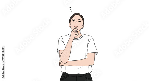 Person pondering a complex problem with a question mark above their head