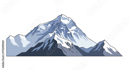 Majestic mountain range vector illustration with snowy peaks against a pristine white backdrop inspiring a sense of adventure and the grandeur of