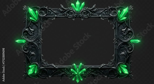 Ornate Gothic Picture Frame with Emerald Gemstones, Decorative Border for Art or Photos