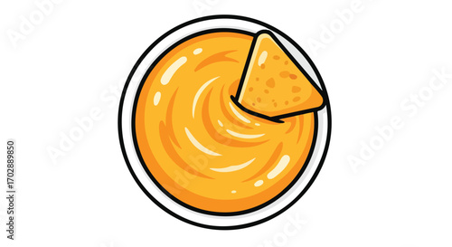 Deliciously illustrated bowl of creamy cheese dip with a crispy corn tortilla chip snack ready for consumption